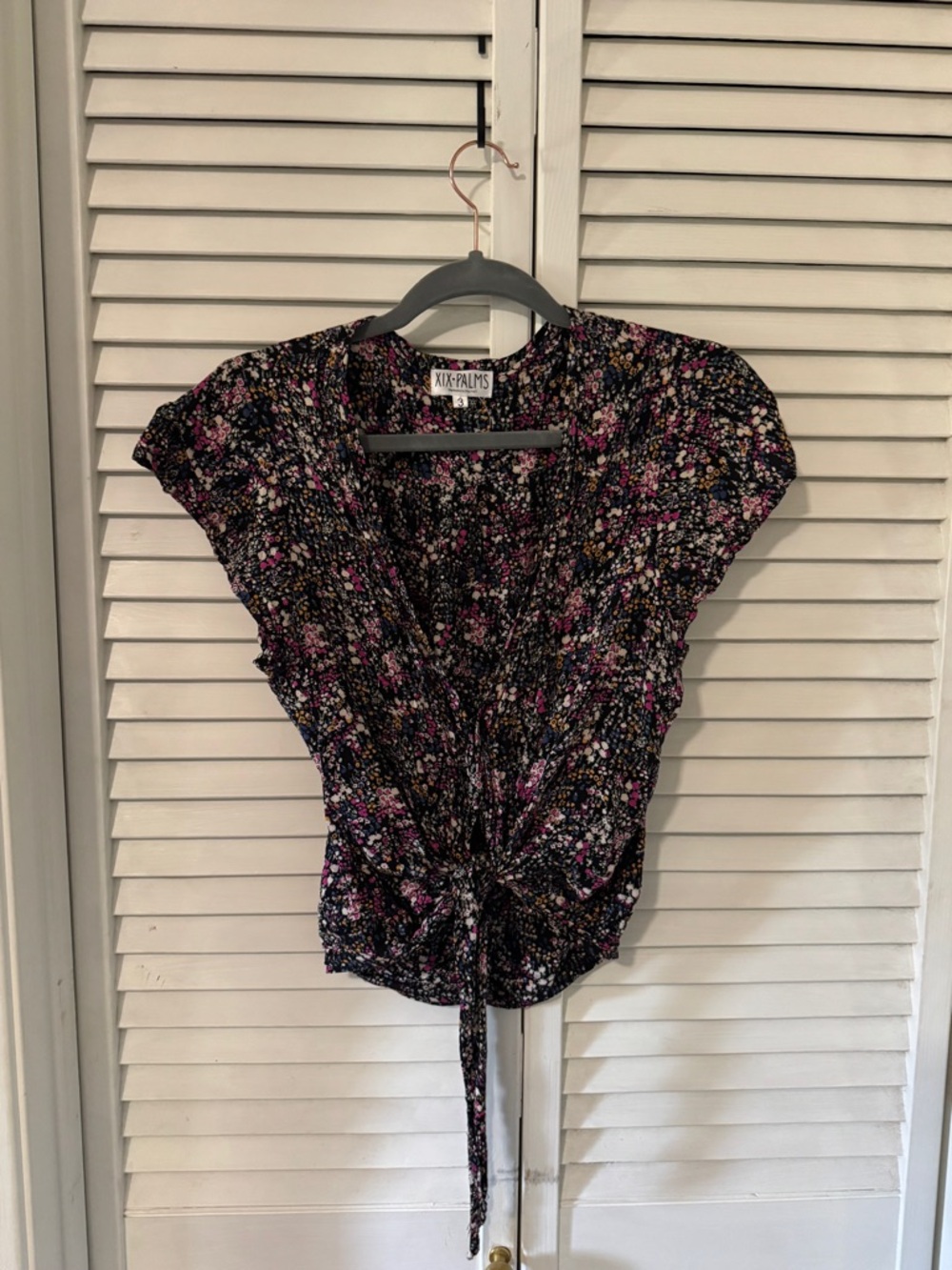 Black Floral Tie-Front Blouse & high slit skirt